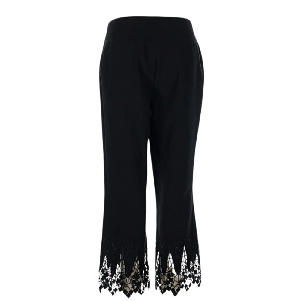 Joseph Ribkoff Black Cropped Pants with Lace Detail - Picture 2 of 6